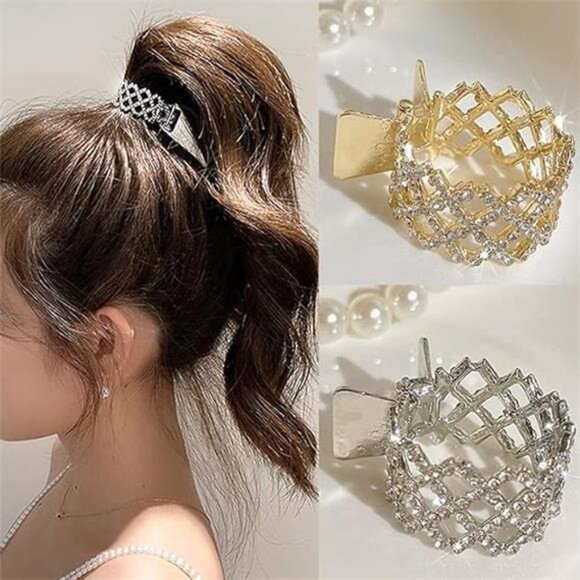 Rhinestone Hair Claw Set – Gold & Silver Alloy Clips, Sparkly Braiding - Picture 5 of 5